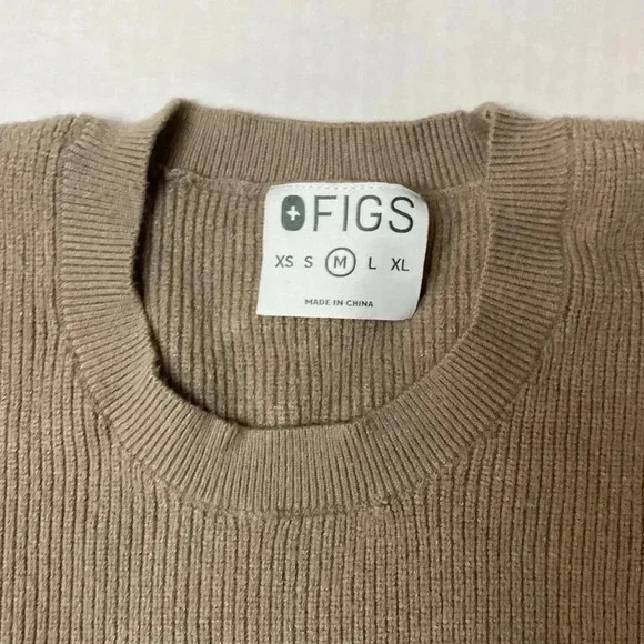 FIGS Loungewear Long Sleeve Ribbed Knit Pullover Sweater Latte Beige Size Medium - Picture 3 of 12